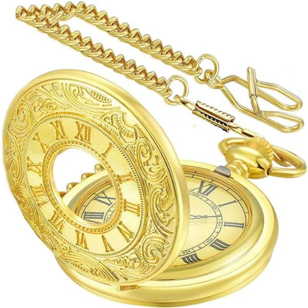 Pocket Watch Roman Numerals Scale Quartz with Chain Fathers Day Birthday Gift